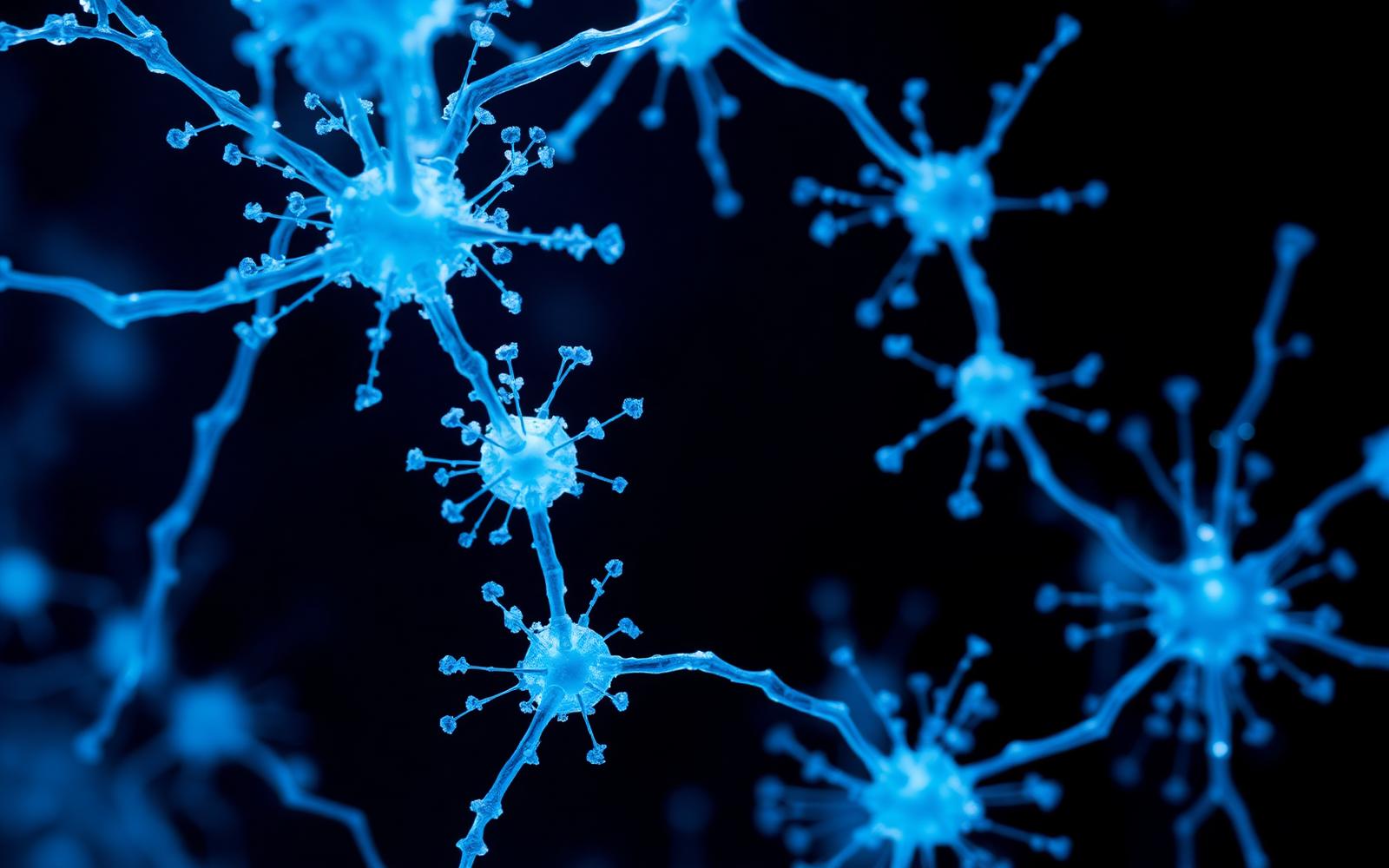 Abstract frost-blue neural network structure with crystalline nodes
